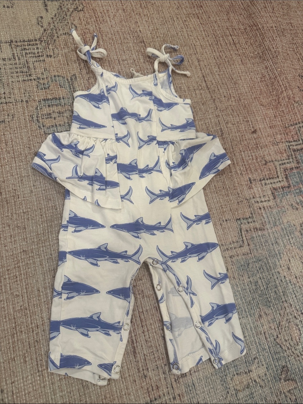 Kate Quinn Blue Shark Print Kids Romper